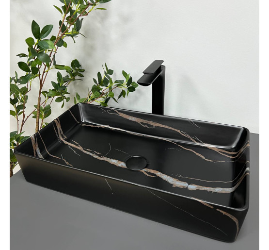 Умивальник (раковина) VBI TRIEST BLACK STONE MATT накладний