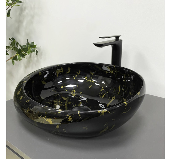 Умывальник (раковина) VBI RICCIA BLACK MARMO GLOSSY накладной