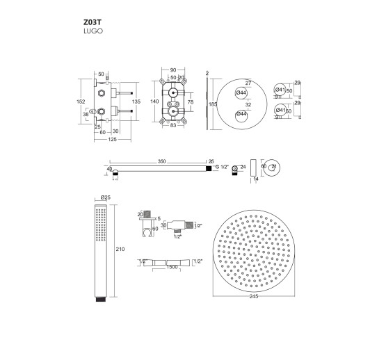 Душова система CORSAN LUGO BLACK з термостатом + BOX прихованого монтажу