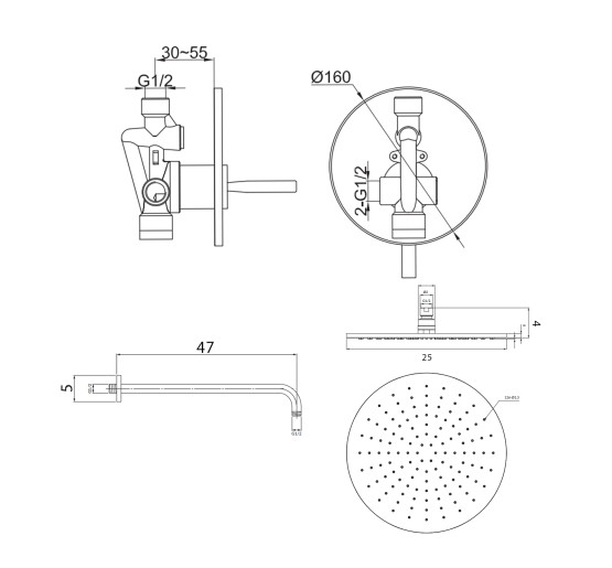 Душевая система KOHLMAN MAXIMA 25 CHROME + BOX скрытого монтажа