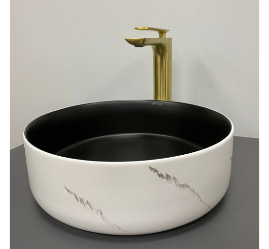 Умивальник (раковина) VBI PRATO WHITE BLACK MARBLE MATT накладний