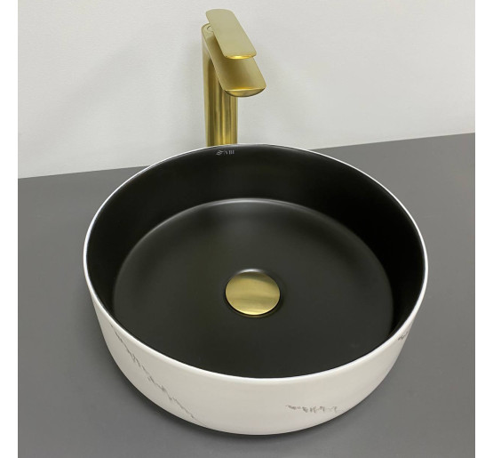Умивальник (раковина) VBI PRATO WHITE BLACK MARBLE MATT накладний