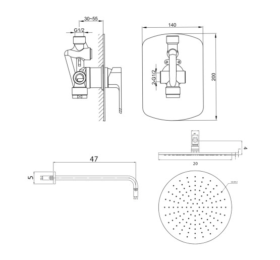 Душова система KOHLMAN FOXAL 20 CHROME + BOX прихованого монтажу