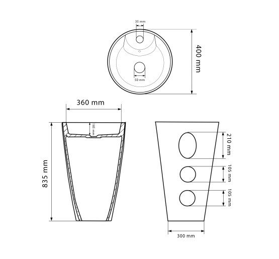 Умывальник (раковина) VBI BOLONIA BLACK MATT напольный