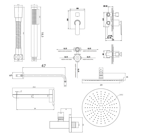 Душова система KOHLMAN EXPERIENCE 20 CHROME + BOX прихованого монтажу