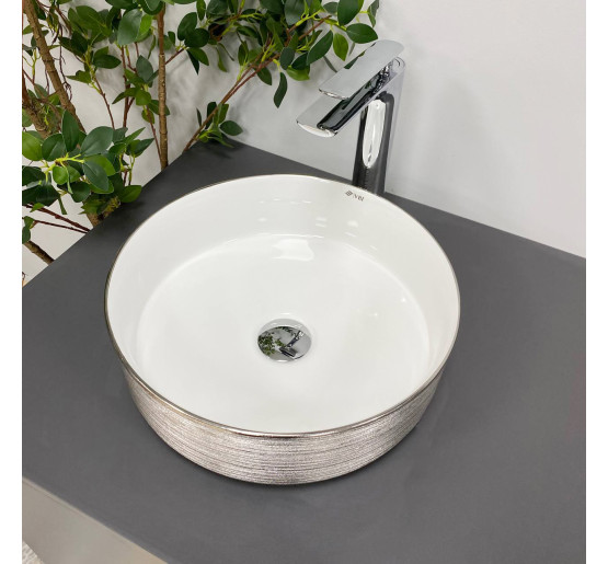 Умивальник (раковина) VBI PRATO BRUSH SILVER WHITE накладний