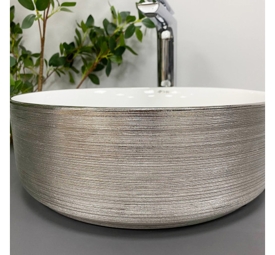 Умивальник (раковина) VBI PRATO BRUSH SILVER WHITE накладний