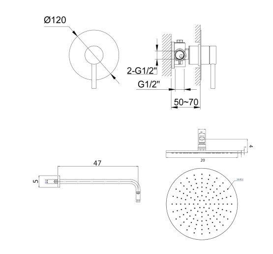 Душова система KOHLMAN AXEL 20 CHROME + BOX прихованого монтажу