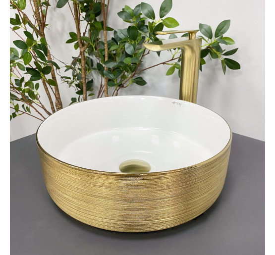 Умывальник (раковина) VBI PRATO BRUSH GOLD WHITE накладной