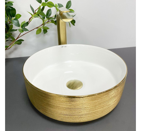Умывальник (раковина) VBI PRATO BRUSH GOLD WHITE накладной
