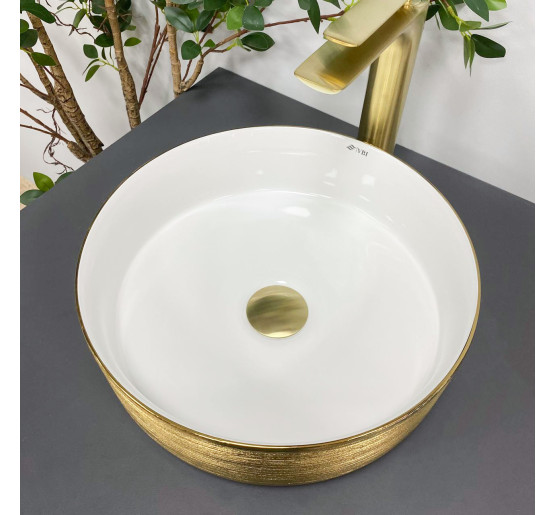 Умывальник (раковина) VBI PRATO BRUSH GOLD WHITE накладной