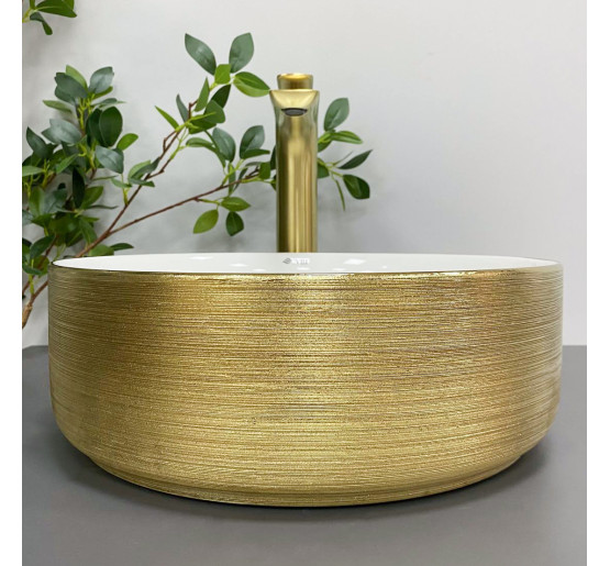 Умывальник (раковина) VBI PRATO BRUSH GOLD WHITE накладной