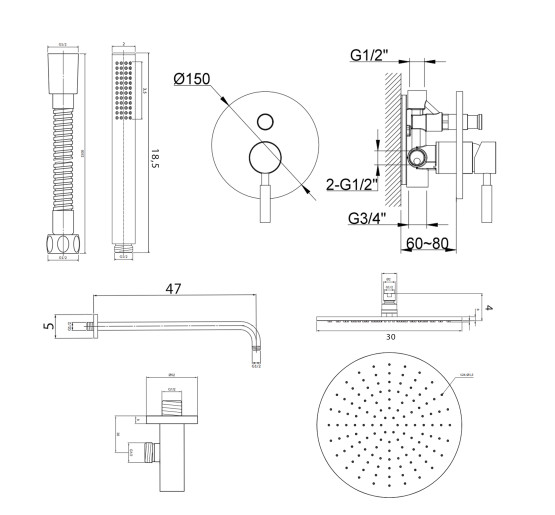 Душова система KOHLMAN ROXIN 30 CHROME + BOX прихованого монтажу