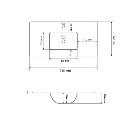 Умивальник (раковина) VBI FERRARA 70 BLACK MATT врізний