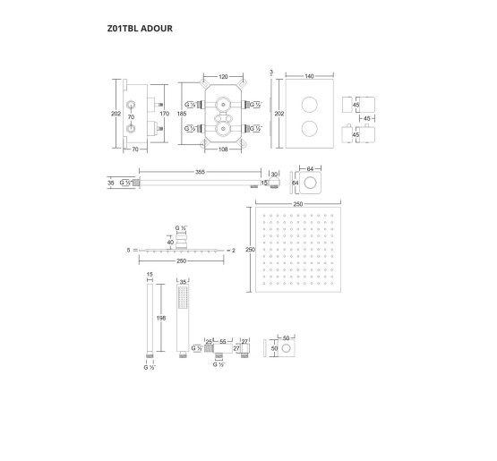 Душевая система CORSAN ADOUR BLACK с термостатом + BOX скрытого монтажа