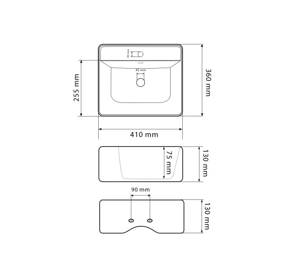 Умывальник (раковина) VBI PADUA 40 WHITE накладной подвесной