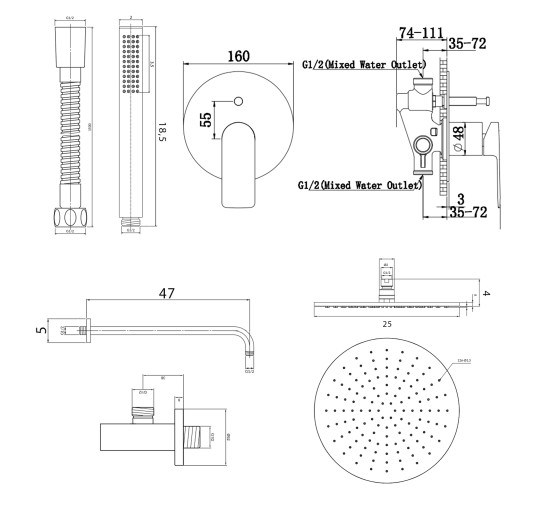 Душова система KOHLMAN PROXIMA 20 CHROME + BOX прихованого монтажу