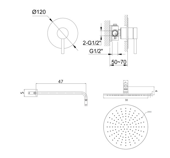Душевая система KOHLMAN AXEL 30 CHROME + BOX скрытого монтажа