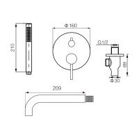 Смеситель для ванны и душа VBI MILANO GRAPHITE скрытого монтажа