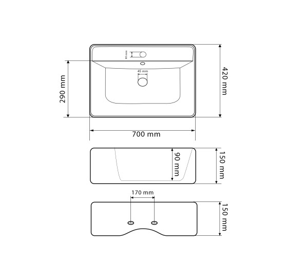 Умивальник (раковина) VBI PADUA 70 WHITE накладний підвісний
