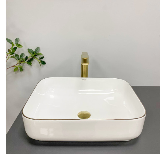 Умывальник (раковина) VBI PALERMO WHITE ROSE GOLD EDGE накладной