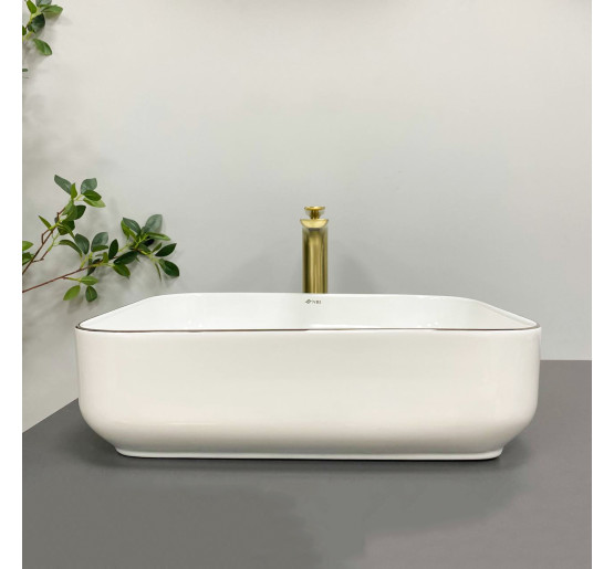 Умывальник (раковина) VBI PALERMO WHITE ROSE GOLD EDGE накладной