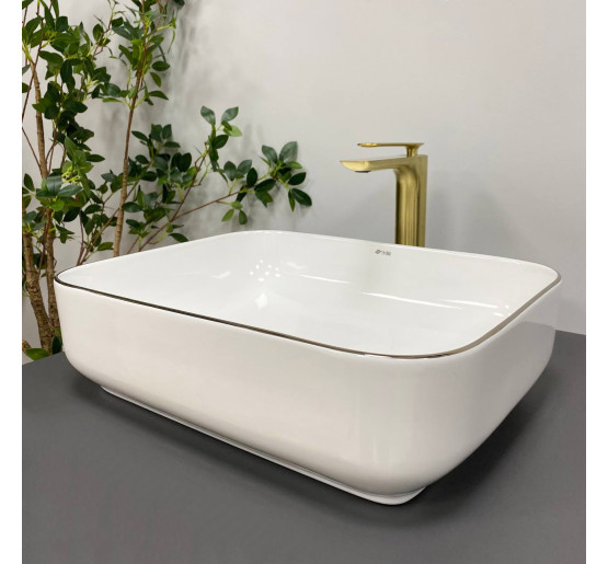 Умывальник (раковина) VBI PALERMO WHITE ROSE GOLD EDGE накладной