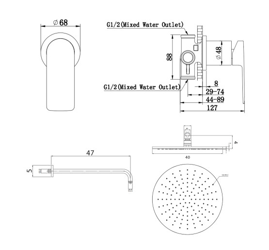 Душевая система KOHLMAN PROXIMA 40 CHROME + BOX скрытого монтажа