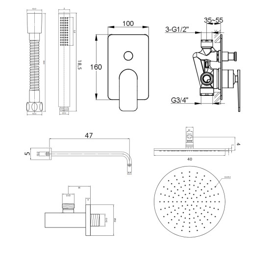 Душова система KOHLMAN WEXPO 40 CHROME + BOX прихованого монтажу *