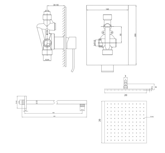 Душова система KOHLMAN AXIS 20 CHROME + BOX прихованого монтажу