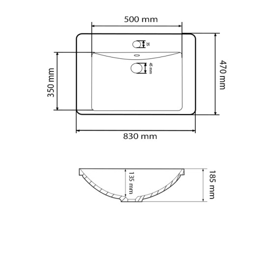 Умывальник (раковина) VBI BUSSO 80 WHITE врезной