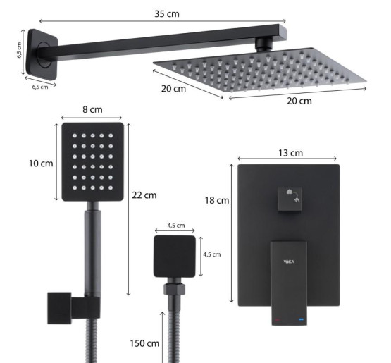 Душова система YOKA DUAL BLACK + BOX прихованого монтажу *