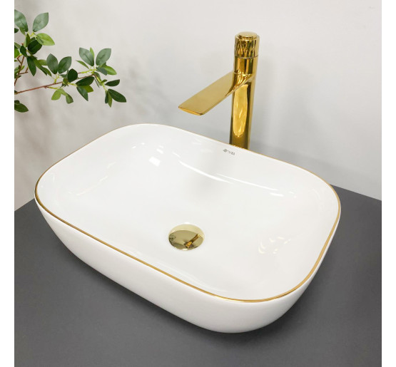 Умывальник (раковина) VBI RAVENNA WHITE GOLD EDGE накладной