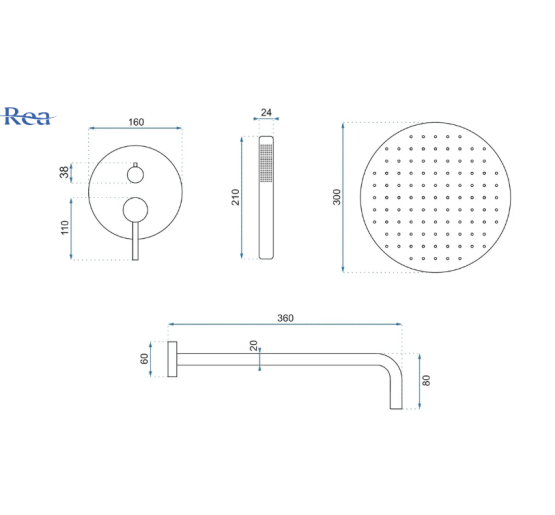 Душевая система REA LUNGO BLACK GLOSSY + BOX скрытого монтажа *