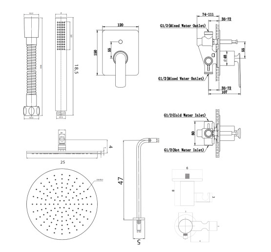 Душевая система KOHLMAN EXPERIENCE 25 GRAPHITE + BOX скрытого монтажа