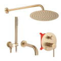 Душова система REA LUNGO BRUSHED GOLD з виливом + BOX прихованого монтажу