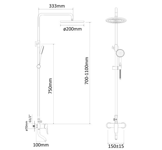 Душова система з змішувачем для ванни RJ VELUM хром (RSZ082-3) 