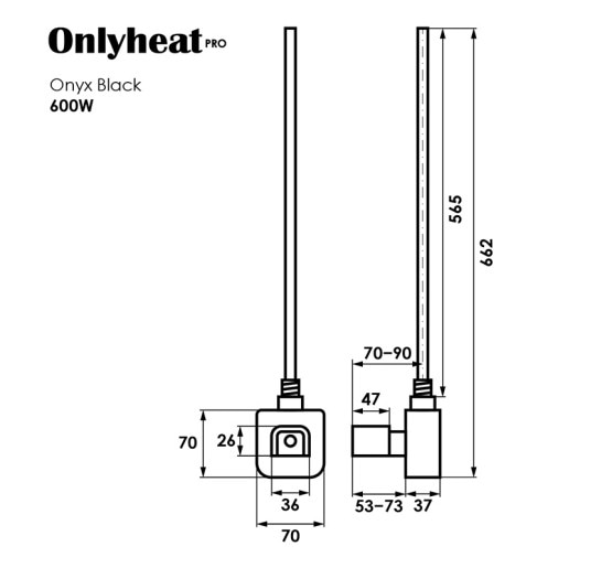 ТЭН OnlyHeat Onyx Black Pro 0,6 кВт (скрытый монтаж)