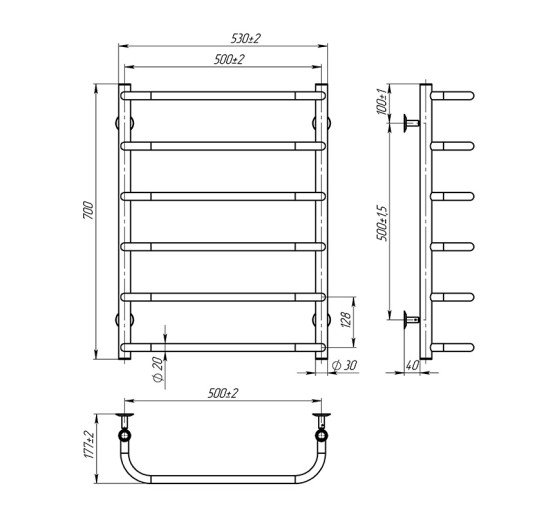 Полотенцесушитель Onlyheat Elaro 500/700/6