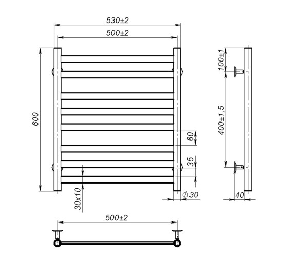 Полотенцесушитель Onlyheat Vesta 500/600/8