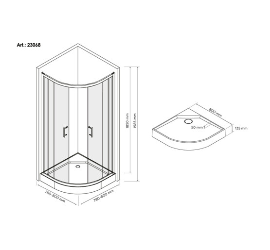 Душова кабіна Britc Lira 80x80 см з піддоном (скло 4 мм)