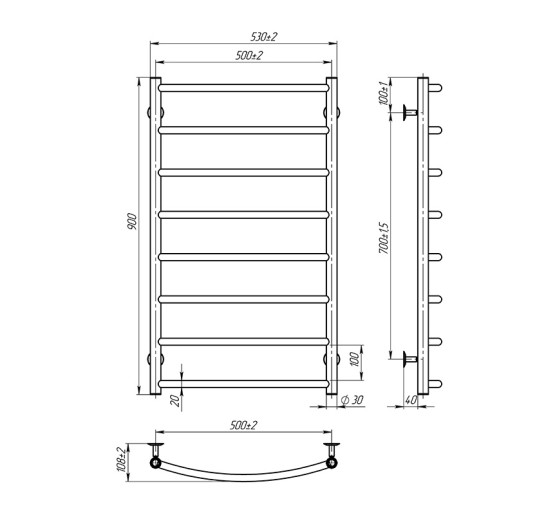 Полотенцесушитель Onlyheat Oria 500/900/8