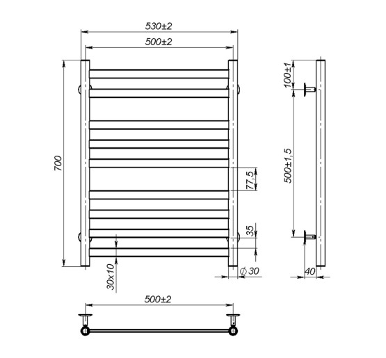 Полотенцесушитель Onlyheat Vesta 500/700/9