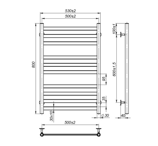 Полотенцесушитель Onlyheat Vesta 500/800/10