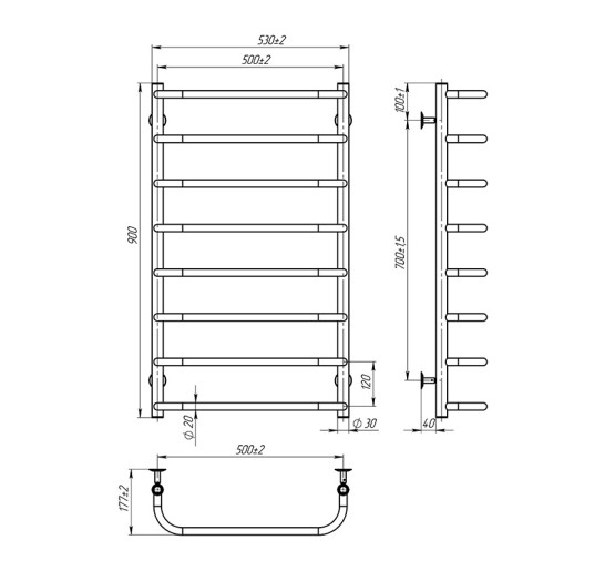 Полотенцесушитель Onlyheat Elaro 500/900/8