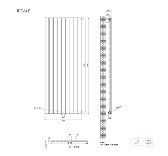 Радіатор дизайнерський Ideale Vittoria 11 9/1600/612 антрацит