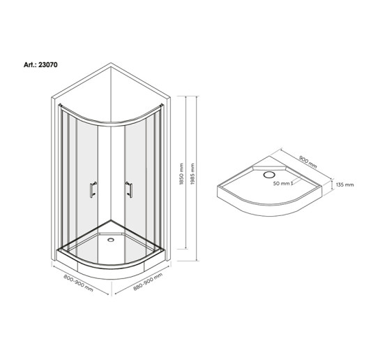 Душова кабіна Britc Lira 90x90 см з піддоном (скло 4 мм)