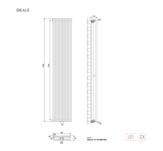 Радиатор дизайнерский Ideale Giulia 12 12/1800/336 антрацит
