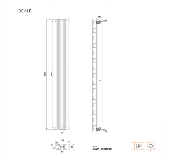 Радиатор дизайнерский Ideale Giulia 12 8/1800/224 черный