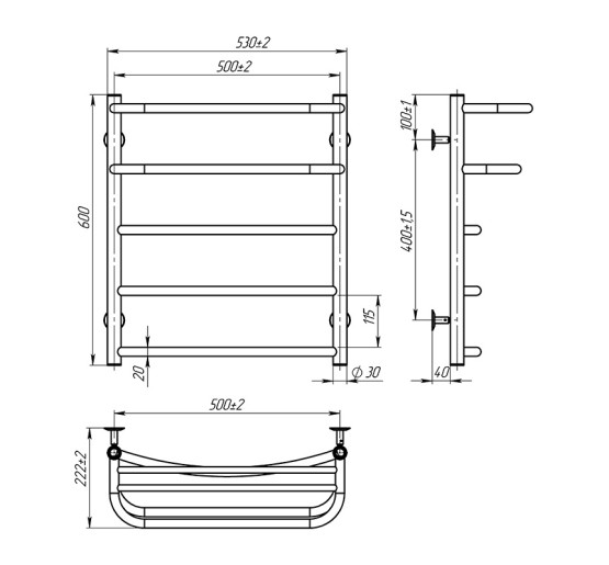 Полотенцесушитель Onlyheat Elios 500/600/5